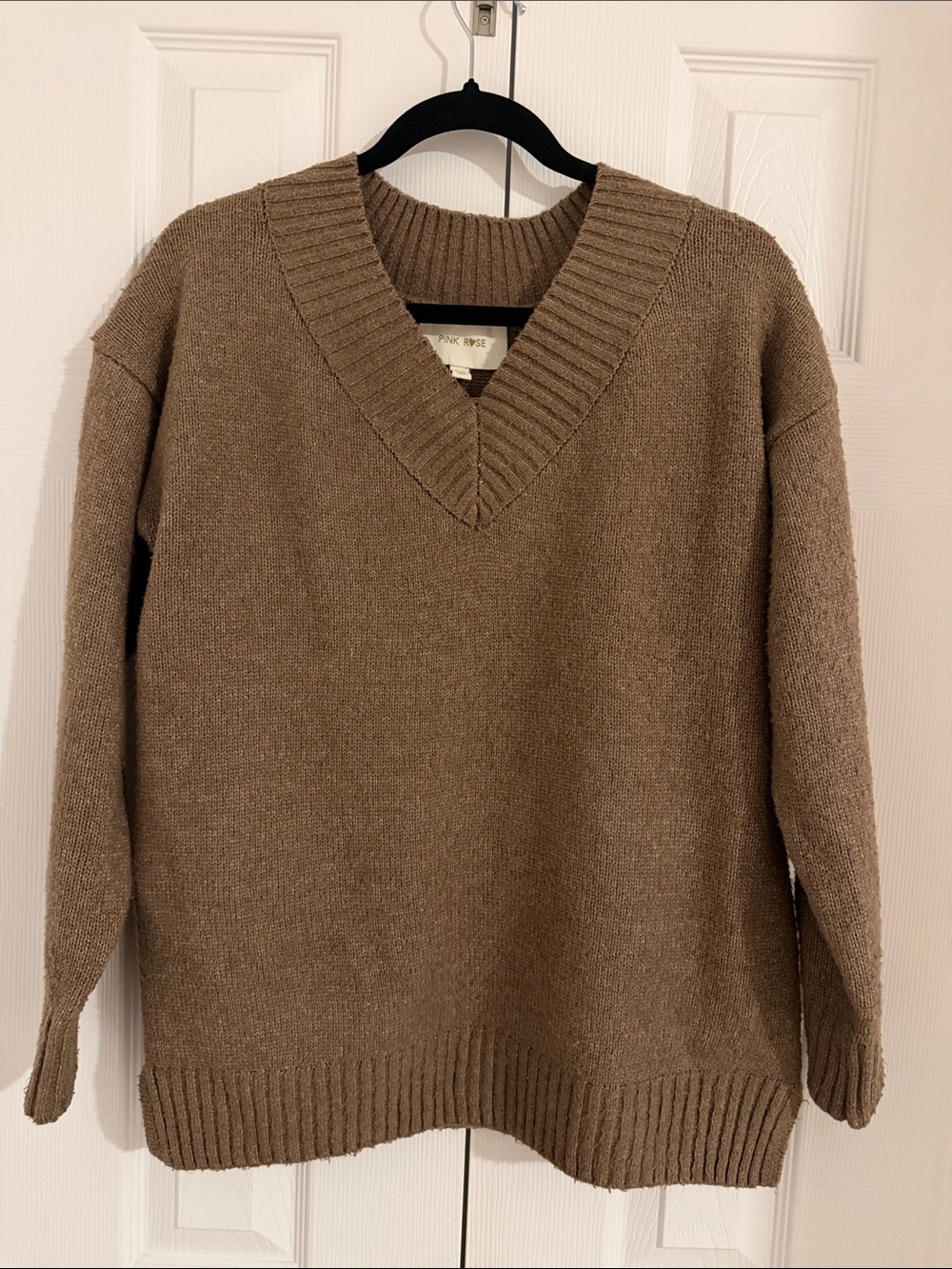 Pink Rose Men's V-Neck Sweater in Brown